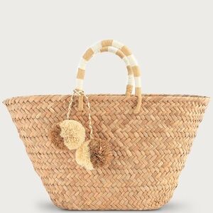 Kayu Natural Straw Tote Bag with Pom Pom Accents by J Crew